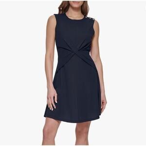 DKNY Twist Front Fit & Flare Sleeveless Mini Dress Navy Blue Size 2 Classic